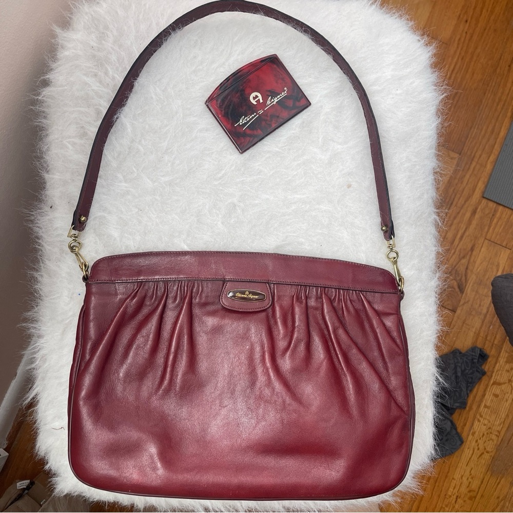 Etienne Aigner Deep Red Leather Shoulder Bag with Strap + Mirror